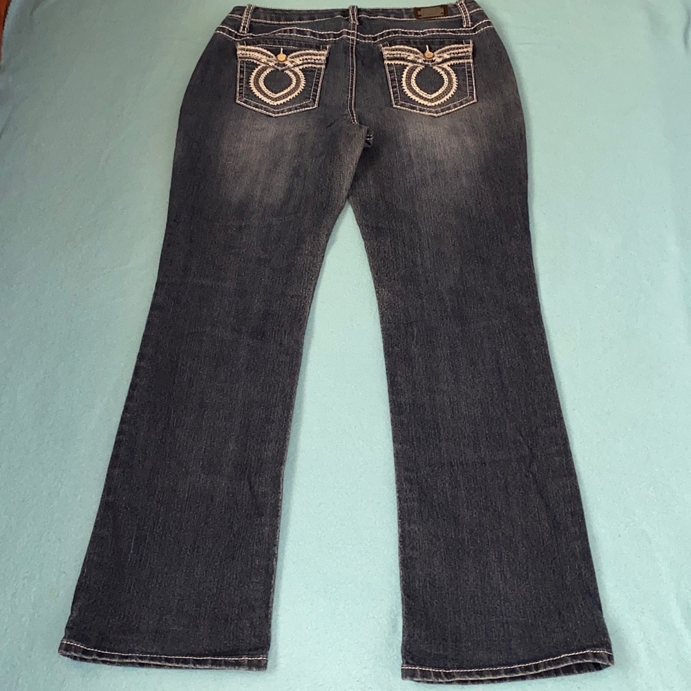 EARL JEAN denim jeans bling embroidered pockets blue vintage bootcut size 8 - Picture 2 of 13